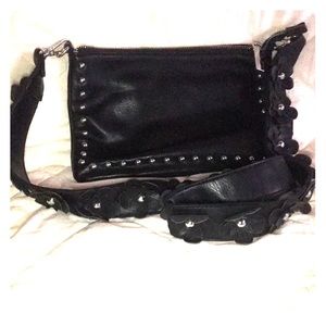 Black Crossbody Bag w/ Floral Detail Strap